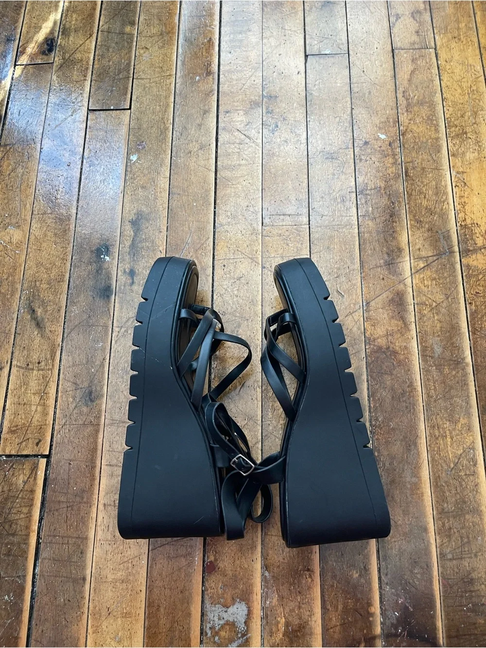 black strappy platform heels size 11